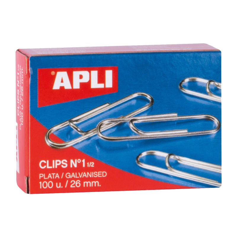 CAJA 100 CLIPS APLI Nº 1,5 GALVANIZADOS