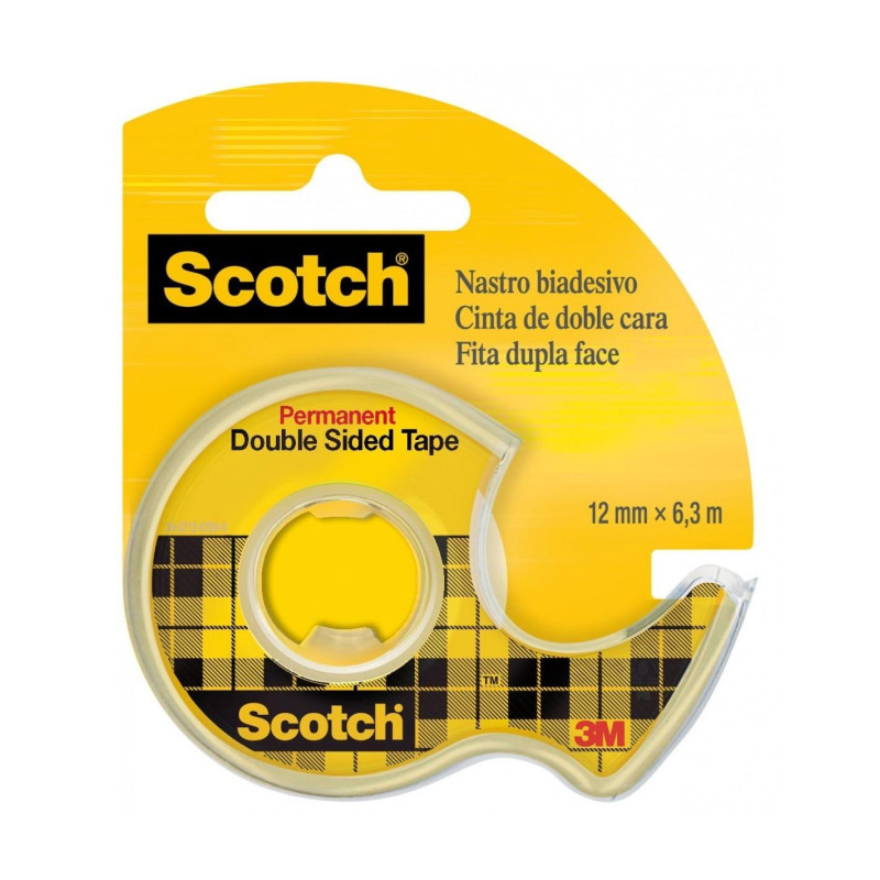 CINTA ADHESIVA SCOTCH DOBLE CARA 12mm x 6m CON DISPENSADOR CINTA ADHESIVA SCOTCH DOBLE CARA 12mm x 6m CON DISPENSADOR