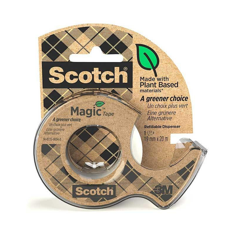 CINTA ADHESIVA SCOTCH MAGIC ECOLÓGICA 19mm x 20m CON DISPENSADOR CINTA ADHESIVA SCOTCH MAGIC ECOLÓGICA 19mm x 20m CON DISPENSADOR