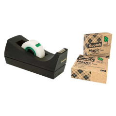 PORTARROLLOS SCOTCH C38 + 3 CINTAS ADHESIVAS MAGIC 19mm x 33m ECOLÓGICAS