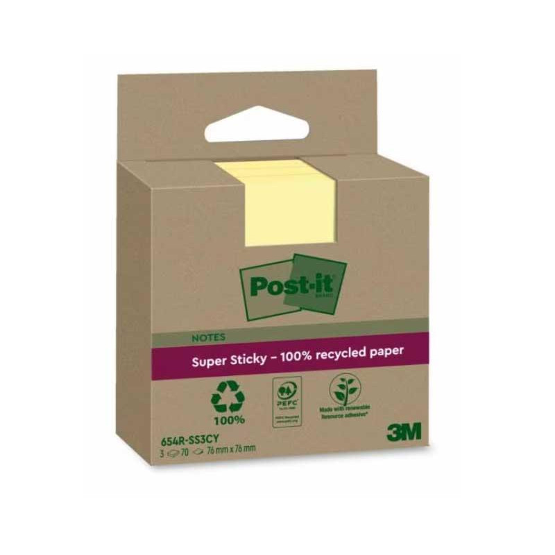 CAJA 3 BLOCS NOTAS POST-IT SUPER STICKY 76x76mm RECICLADAS CAJA 3 BLOCS NOTAS POST-IT SUPER STICKY 76x76mm RECICLADAS