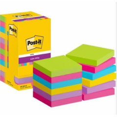 CAJA 12 NOTAS POST-IT SUPER STICKY 76x76mm SURTIDAS