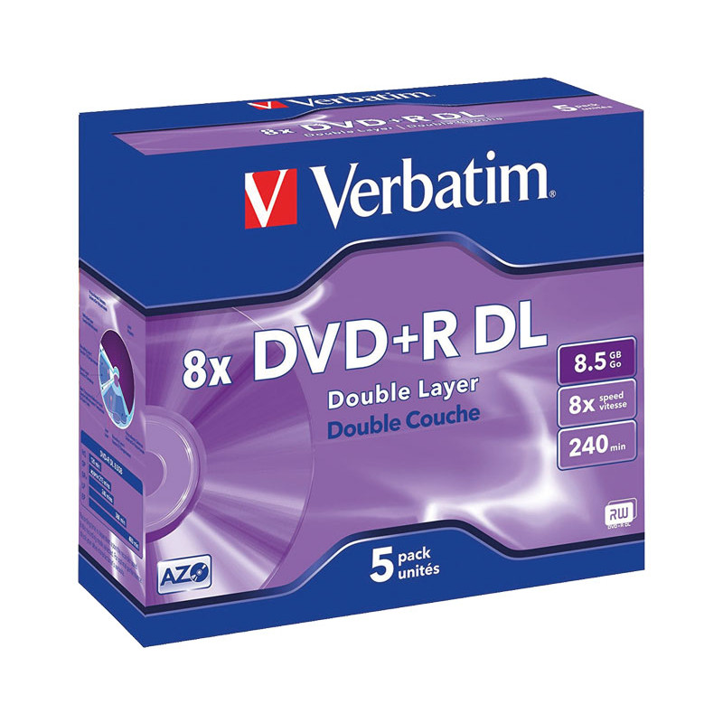 PACK 5 DVD+R VERBATIM 8X 8.5GB ADVANCED DOBLE CAPA
