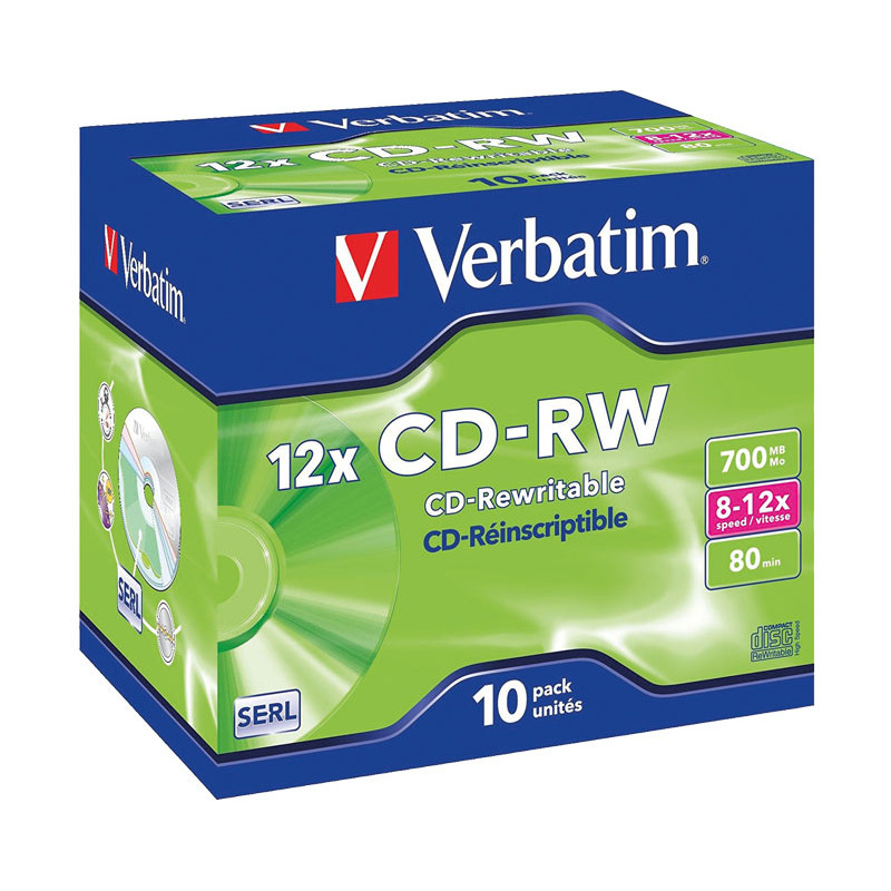 PACK 10 CD-RW VERBATIM 1 2X 700MB HI-SPEED