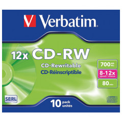 PACK 10 CD-RW VERBATIM 1 2X 700MB HI-SPEED