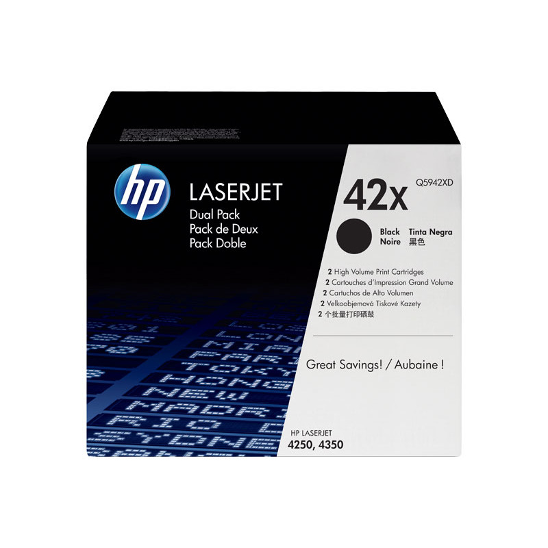 PACK DE 2 CARTUCHOS DE TÓNER ORIGINAL LASERJET HP 42X DE ALTA CAPACIDAD PACK DE 2 CARTUCHOS DE TÓNER ORIGINAL LASERJET HP 42X DE ALTA CAPACIDAD