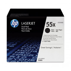 PACK DE AHORRO DE 2 CARTUCHOS DE TÓNER ORIGINAL LASERJET HP 55X DE ALTA CAPACIDAD