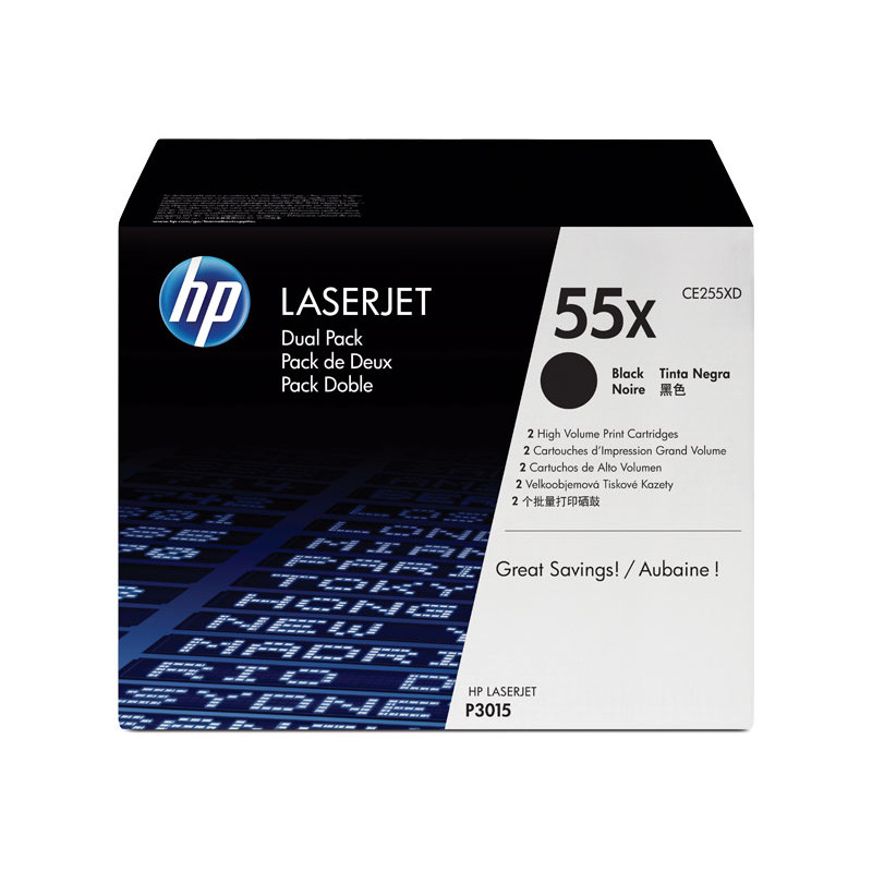 PACK DE AHORRO DE 2 CARTUCHOS DE TÓNER ORIGINAL LASERJET HP 55X DE ALTA CAPACIDAD