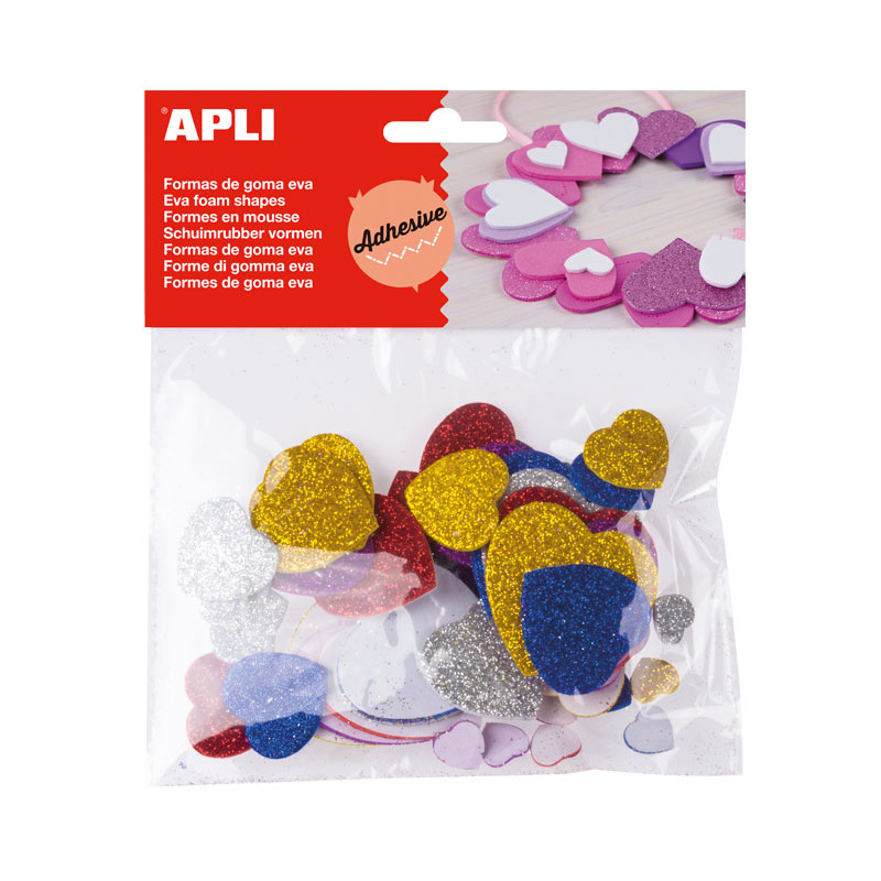 BOLSA GOMA EVA ADHESIVA APLI: CORAZONES METALIZADOS BOLSA GOMA EVA ADHESIVA APLI: CORAZONES METALIZADOS