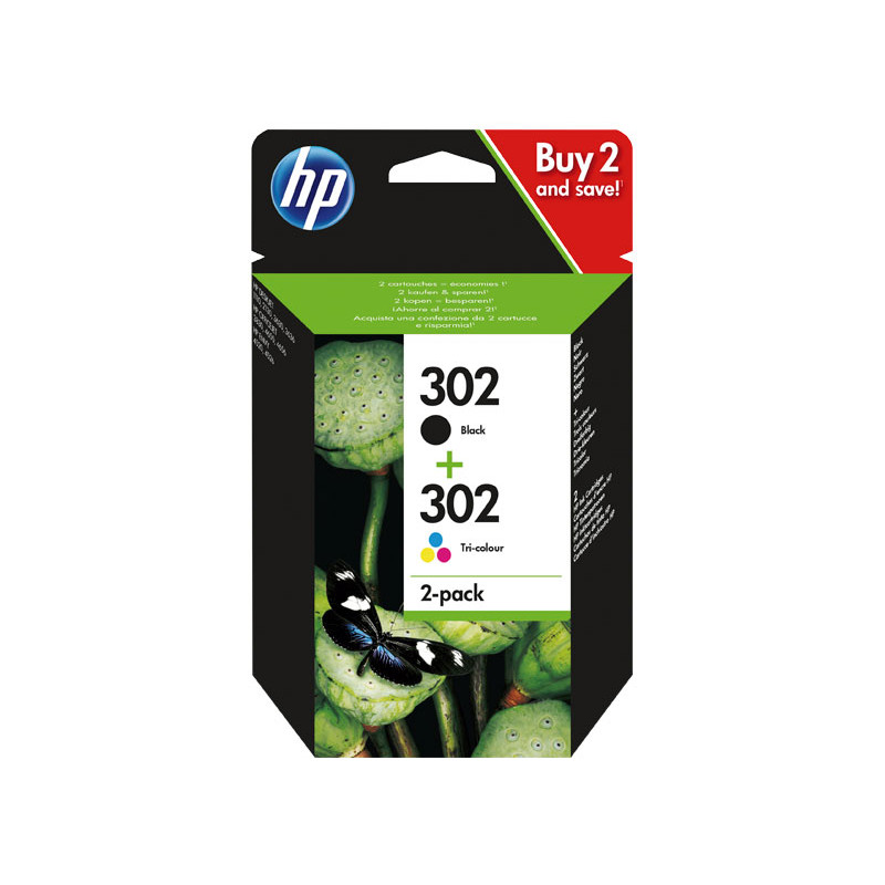 PAQUETE DE AHORRO DE 2 CARTUCHOS DE TINTA ORIGINAL HP 302 NEGRO/TRICOLOR