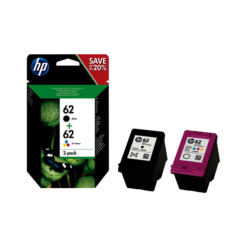 PACK DE AHORRO DE 2 CARTUCHOS DE TINTA ORIGINAL HP 62