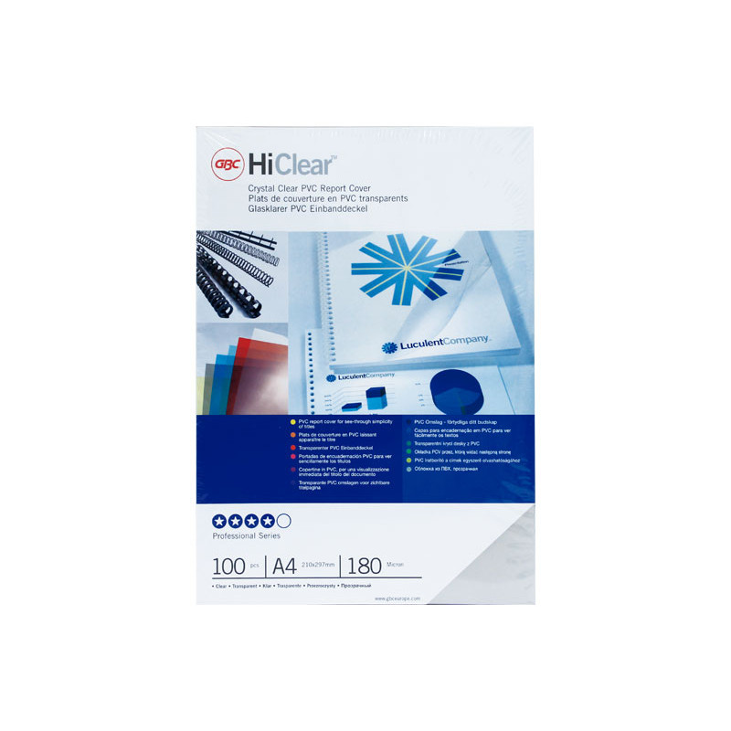 100 GBC Portadas HiClear A3 PVC 300 micras Transparentes A3, PVC, Transparente, 0,3 mm, 100 pieza - Cubierta s 