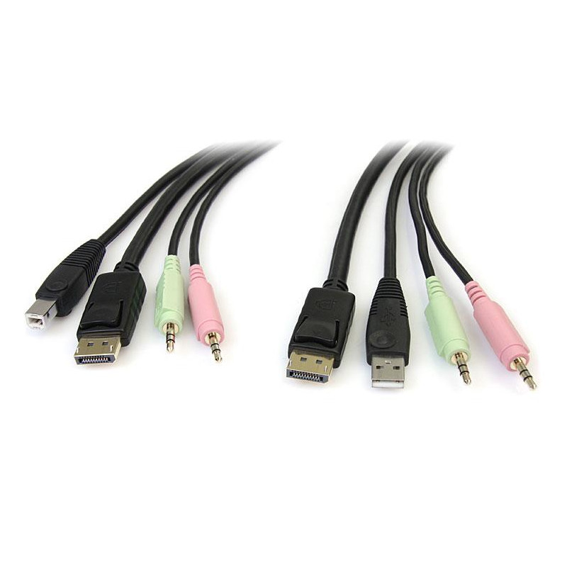 CABLE CONMUTADOR KVM USB DISPLAYPORT 4 EN 1 C/ AUDIO Y MICRÓFONO - 6 PIES