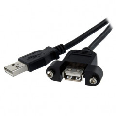 CABLE ALARGADOR DE 30CM USB 2.0 PARA MONTAR EMPOTRAR EN PANEL - EXTENSOR MACHO A HEMBRA USB A - NEGR