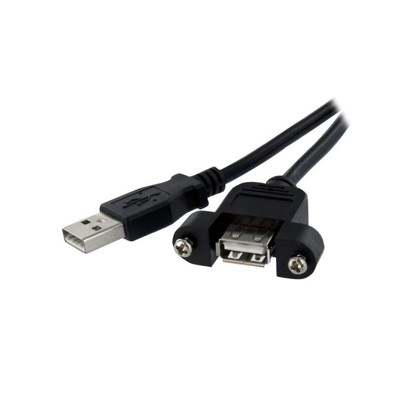 CABLE ALARGADOR DE 30CM USB 2.0 PARA MONTAR EMPOTRAR EN PANEL - EXTENSOR MACHO A HEMBRA USB A - NEGR