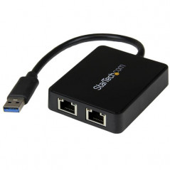 ADAPTADOR TARJETA DE RED NIC EXTERNA USB 3.0 2 PUERTOS GIGABIT ETHERNET RJ45 Y PUERTO USB