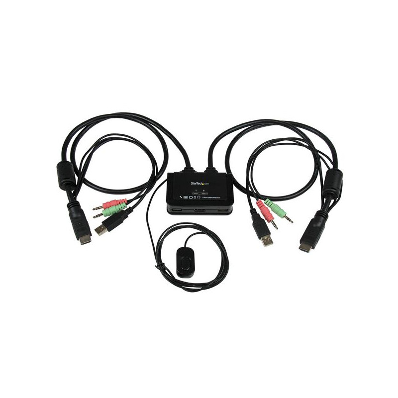CONMUTADOR SWITCH KVM 2 PUERTOS HDMI USB AUDIO CON CABLES INTEGRADOS - 1080P