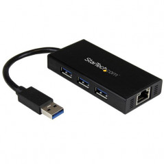 HUB USB 3.0 DE ALUMINIO CON CABLE - CONCENTRADOR DE 3 PUERTOS USB CON ADAPTADOR DE RED ETHERNET GIGA