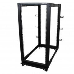 RACK DE MARCO ABIERTO CON PROFUNDIDAD AJUSTABLE DE 4 COLUMNAS 25U Y 19 PULGADAS CON RUEDAS/NIVELADOR