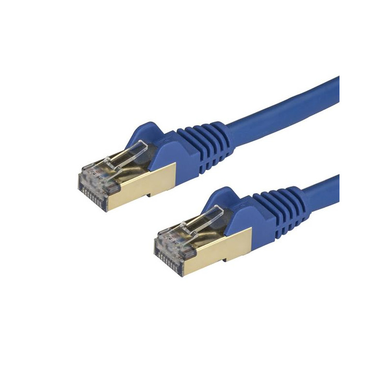 CABLE DE 0,5M DE RED ETHERNET RJ45 CAT6A BLINDADO STP - CABLE SIN ENGANCHE SNAGLESS - AZUL