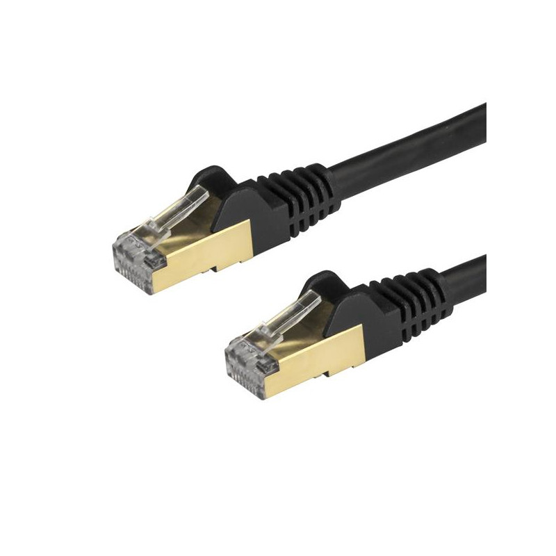 CABLE DE 1M DE RED ETHERNET RJ45 CAT6A BLINDADO STP - CABLE SIN ENGANCHE SNAGLESS - NEGRO