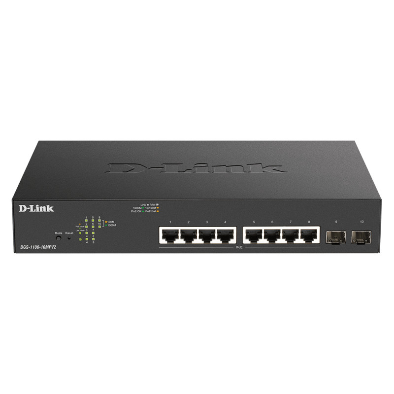 DGS-1100-10MPV2 SWITCH GESTIONADO GIGABIT ETHERNET (10/100/1000) ENERGÍA SOBRE ETHERNET (POE) 1U NEG