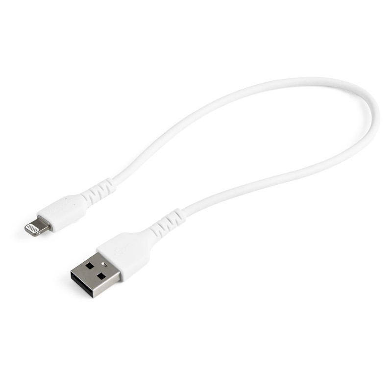 CABLE RESISTENTE USB-A A LIGHTNING DE 30 CM BLANCO - CABLE DE SINCRONIZACIÓN Y CARGA USB TIPO A A LIGHTNING CON FIBRA DE