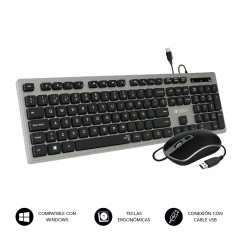 TECLADO ERGONÓMICO Y RATÓN CON CABLE USB PLANO SILENCIOSO GRIS/NEGRO ERGO