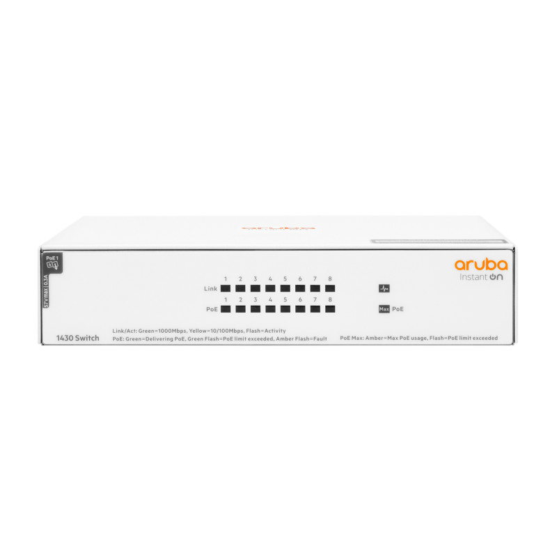 ARUBA INSTANT ON 1430 8G CLASS4 POE 64W NO ADMINISTRADO L2 GIGABIT ETHERNET (10/100/1000) ENERGÍA SO