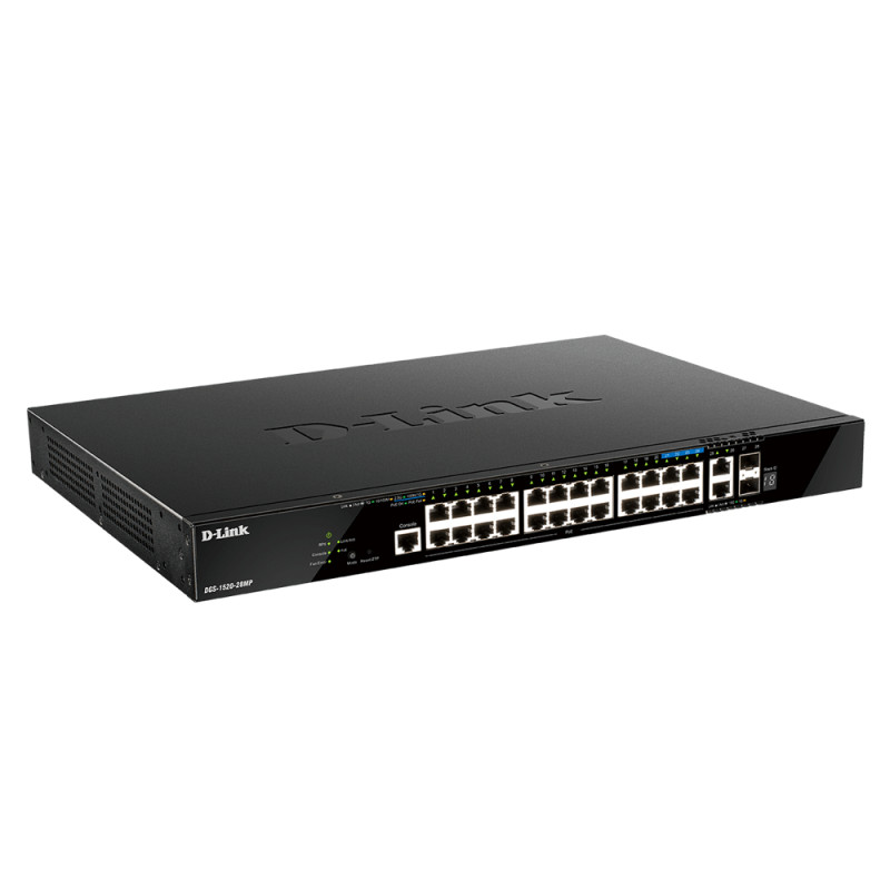 DGS-1520-28MP SWITCH GESTIONADO L3 10G ETHERNET (100/1000/10000) ENERGÍA SOBRE ETHERNET (POE) 1U NEG