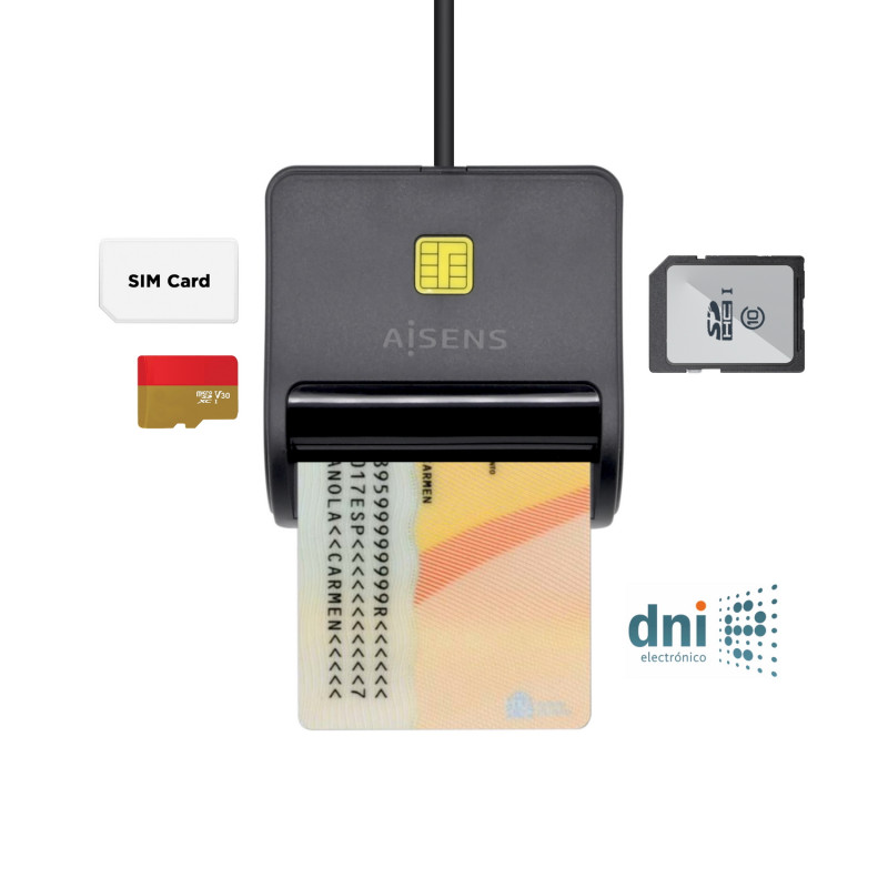 LECTOR DE TARJETA INTELIGENTE DNI CON LECTOR DE TARJETAS SIM, SD, MICRO SD, MMC, RS-MMC, MMC MICRO, 