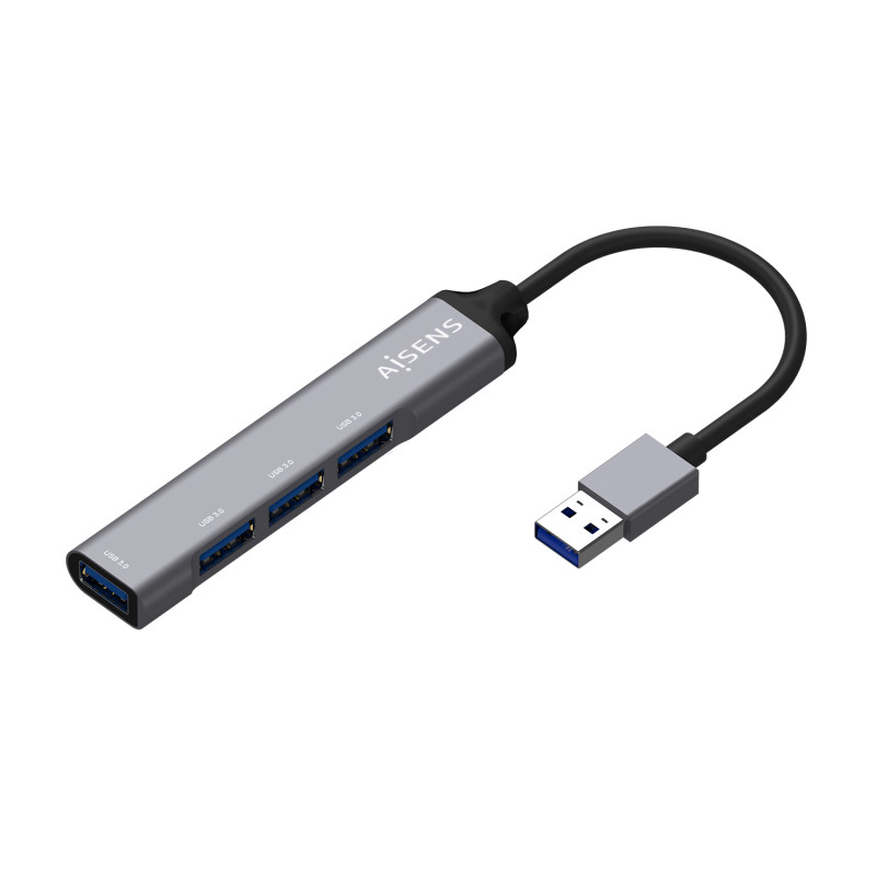 HUB USB 3.0 ALUMINIO, TIPO A/M - 4X TIPO A/H, GRIS, 10CM