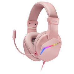 MH122 ROSA, CASCOS GAMING FRGB OVER EAR CON MICRÓFONO, SONIDO HIFI, CANCELACIÓN DE SONIDO, ULTRALIGE