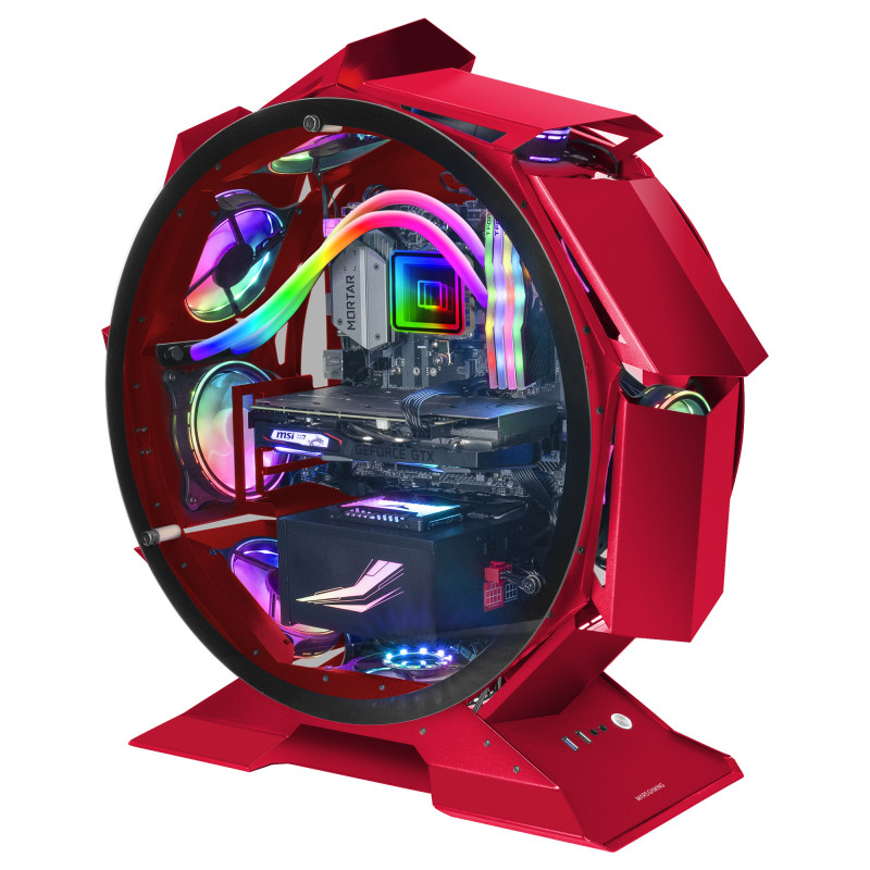 MCORB ROJO CAJA PC GAMING MICRO-ATX XL DISEÑO CIRCULAR CUSTOM DOBLE CRISTAL TEMPLADO