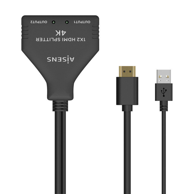 HDMI DUPLICADOR 4K@30HZ 1×2 CON ALIMENTACIÓN USB Y CABLE, NEGRO, 30 CM