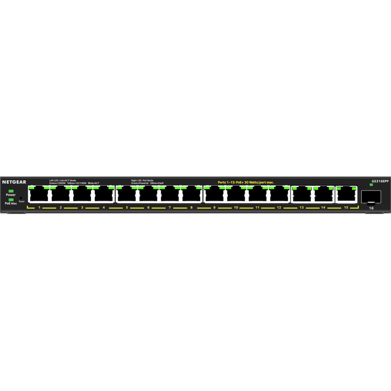 16-PORT HIGH-POWER POE+ GIGABIT ETHERNET PLUS SWITCH (231W) WITH 1 SFP PORT (GS316EPP) GESTIONADO EN