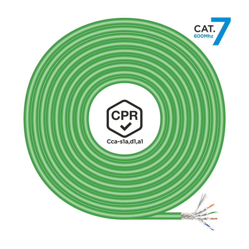 CABLE DE RED RJ45 LSZH CPR CCA CAT.7 600 MHZ S/FTP AWG23, VERDE, 305 M