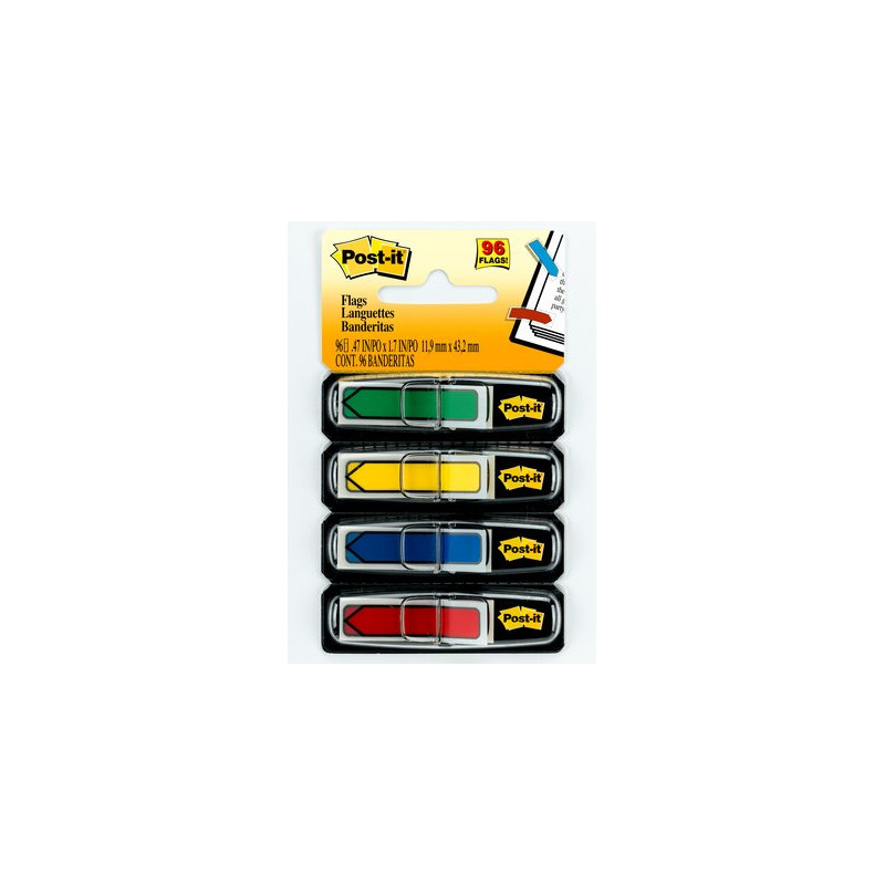 ARROW FLAGS, PRIMARY COLORS, 1/2 IN WIDE, 24/DISPENSER, 4 DISP/PACK BANDERA ADHESIVA 24 HOJAS