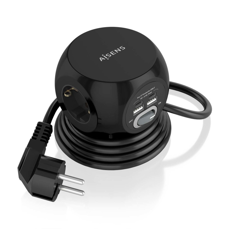 REGLETA DE ENCHUFES SOBREMESA MULTIFUNCION CON 3 TOMAS + 2XUSB-C, 2XUSB-A, 1.4M, NEGRO