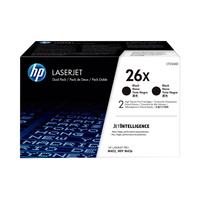 PAQUETE DE 2 CARTUCHOS DE TÓNER ORIGINAL LASERJET HP 26X DE ALTA CAPACIDAD