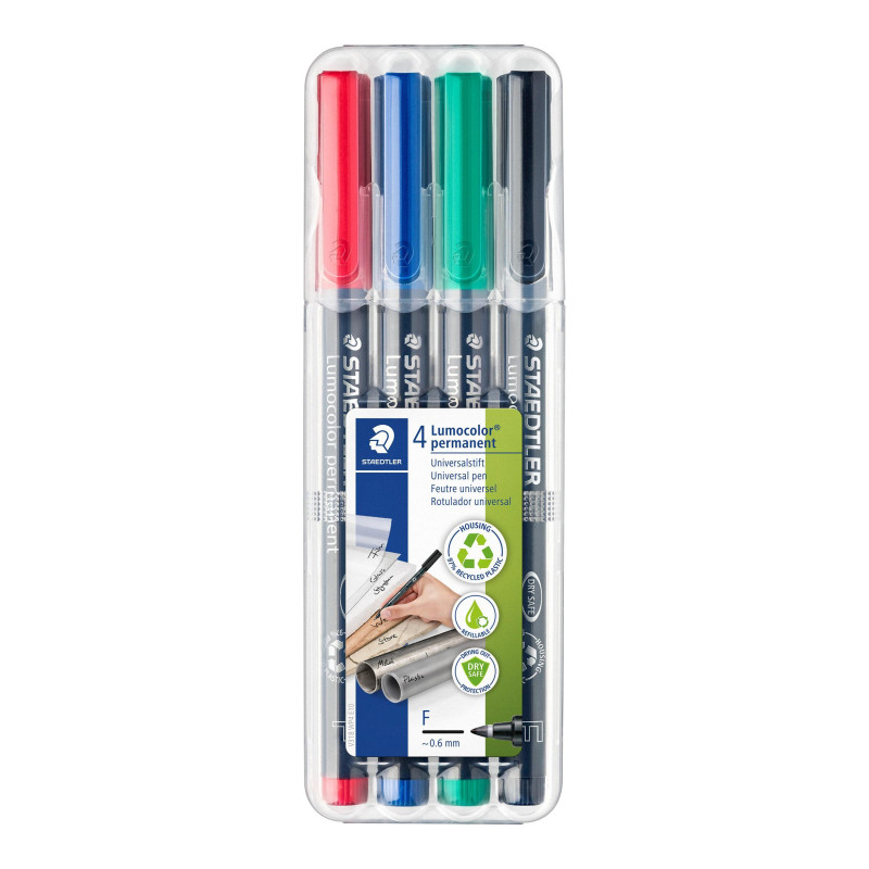 ESTUCHE 4 ROTULADORES STAEDTLER LUMOCOLOR PERMANENTE 318 0,6mm SURTIDO 1