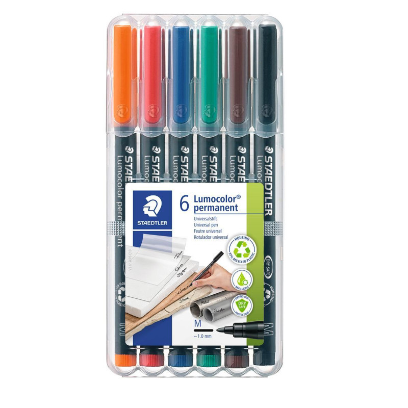 ESTUCHE 6 ROTULADORES STAEDTLER LUMOCOLOR PERMANENTE 317 1mm