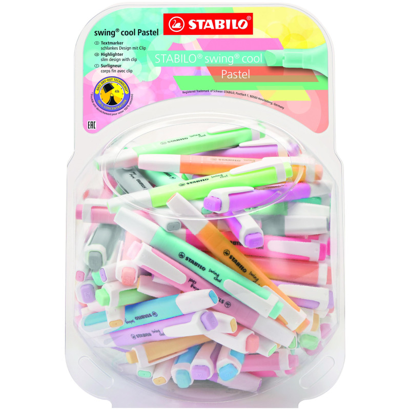 BOMBONERA 100 MARCADORES FLUORESCENTES STABILO SWING COOL PASTEL