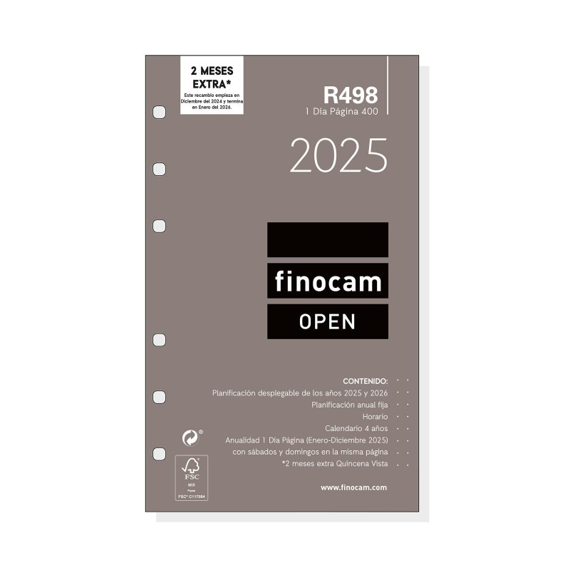 RECAMBIO ANUALIDAD 2025 FINOCAM "OPEN: R498" DÍA PÁGINA CASTELLANO