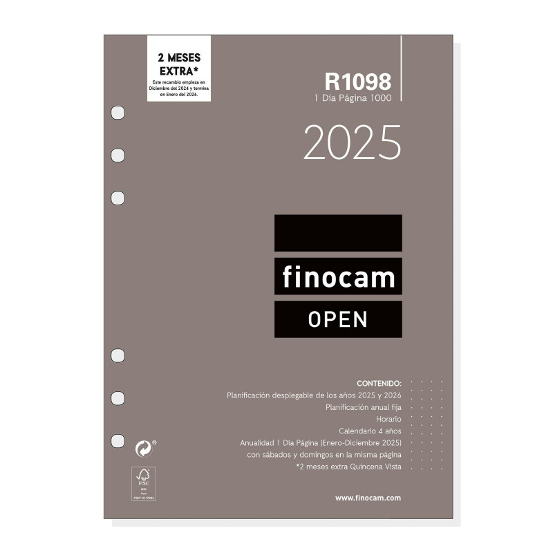 RECAMBIO ANUALIDAD 2025 FINOCAM "OPEN: R1098" DÍA PÁGINA CASTELLANO