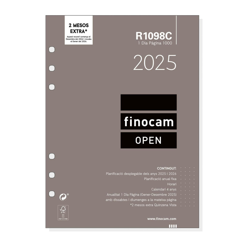 RECAMBIO ANUALIDAD 2025 FINOCAM "OPEN: R1098" DÍA PÁGINA CATALÁN