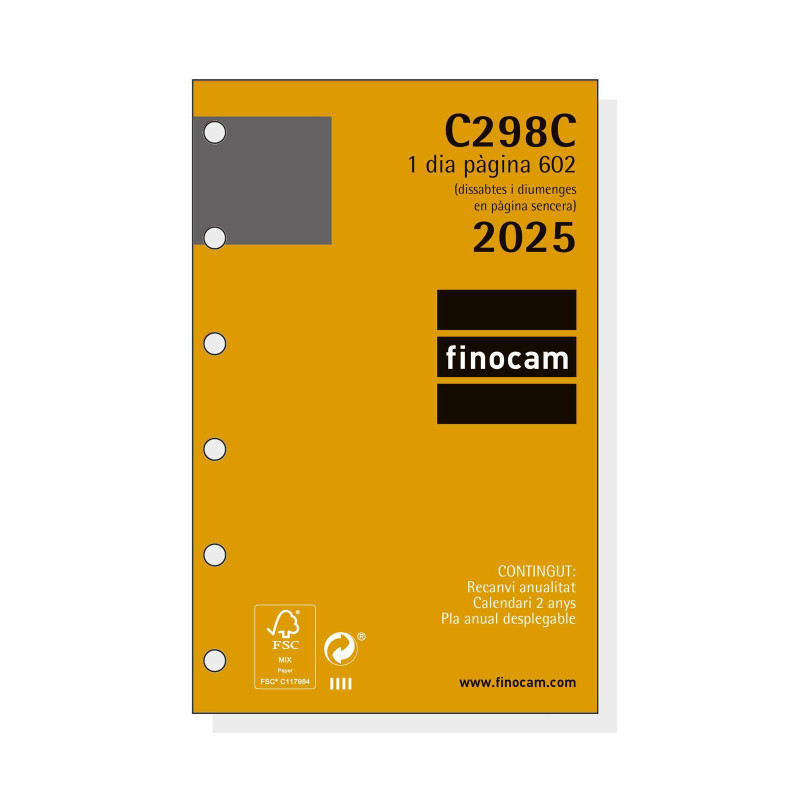 RECAMBIO ANUALIDAD 2025 FINOCAM "CLASSIC: C298" DÍA PÁGINA CATALÁN