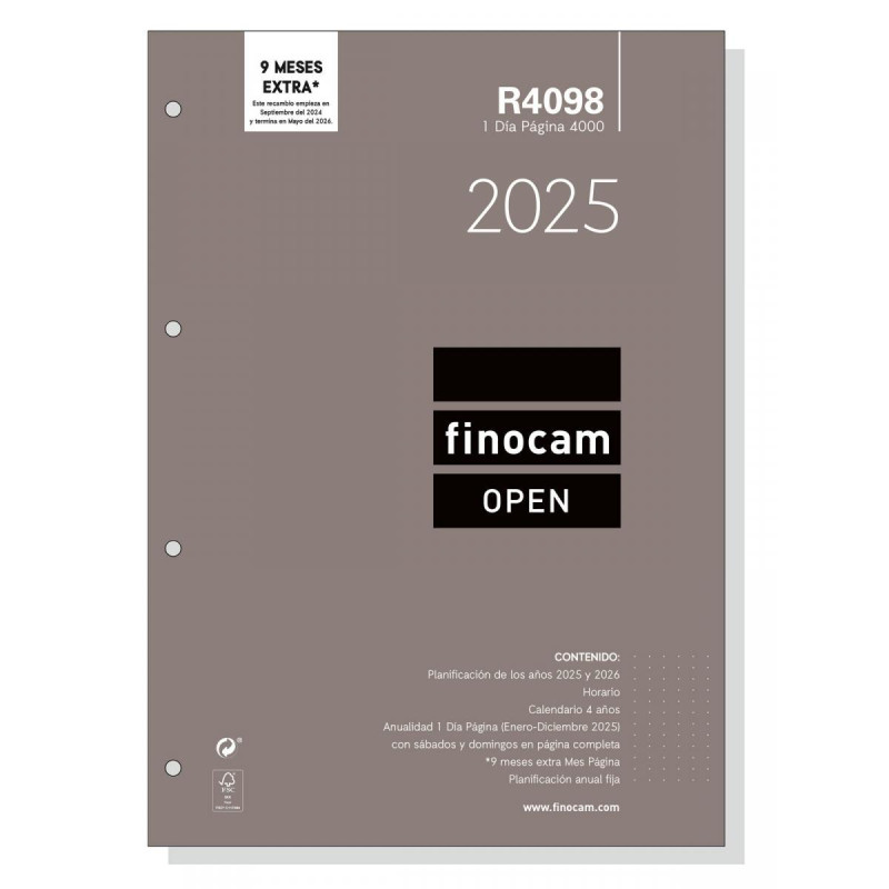 RECAMBIO ANUALIDAD 2025 FINOCAM "OPEN: R4098" DÍA PÁGINA CASTELLANO