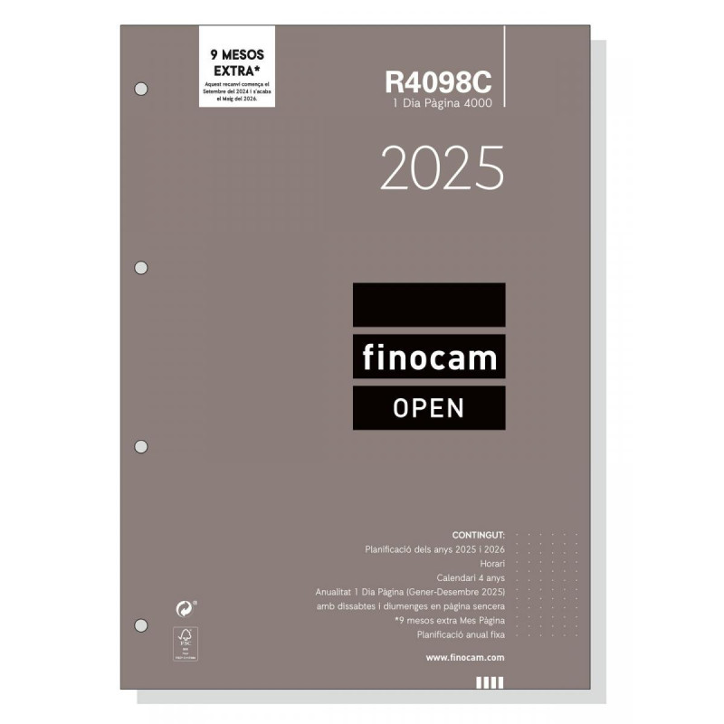 RECAMBIO ANUALIDAD 2025 FINOCAM "OPEN: R4098" DÍA PÁGINA CATALÁN