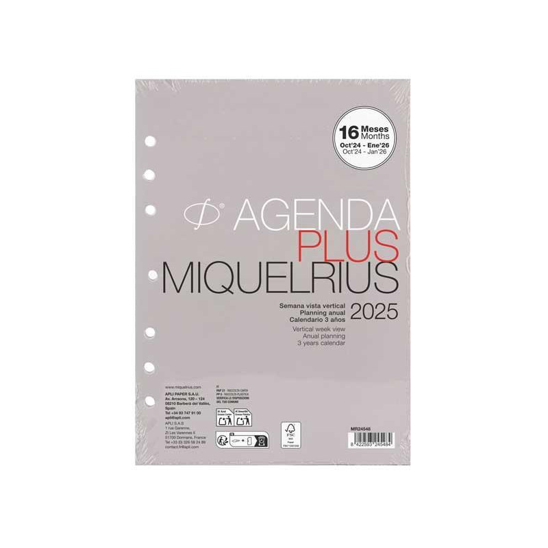 RECAMBIO AGENDA 2025 MIQUELRIUS "INTEGRAL: PLUS" SEMANA VISTA VERTICAL CASTELLANO